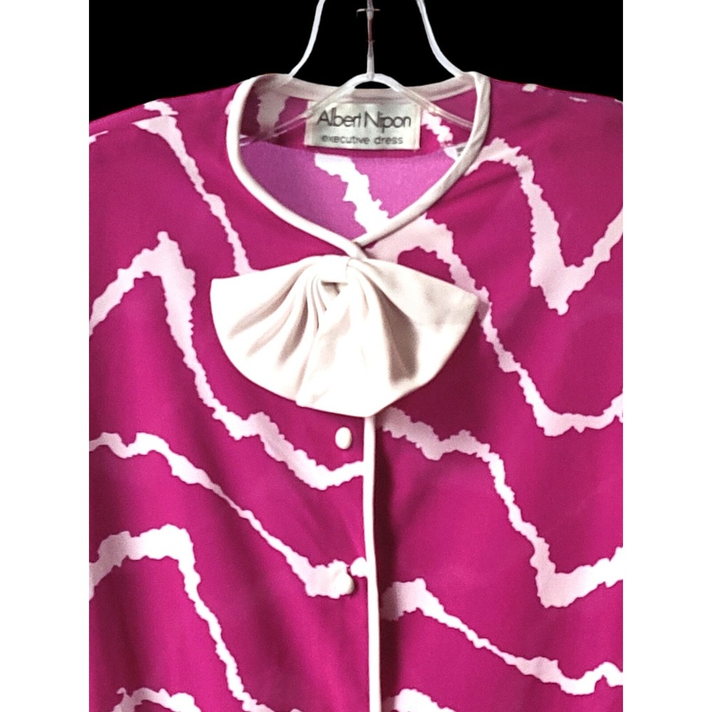 Vintage 90's hot pink Albert Nipon silky "Executive" dress size 4 - Picture 2 of 5